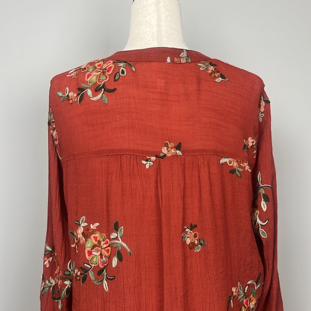 Fig & Flower Rust Floral Embroidered Blouse / SZ L - Picture 8 of 12